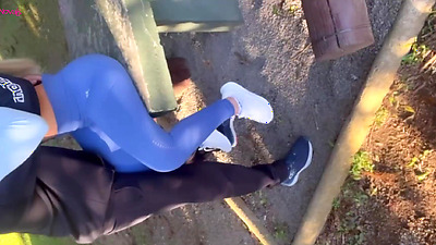 FUCKED by TWO GUYS in the park with CUM in her mouth - Aline Novak