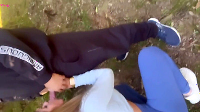 FUCKED by TWO GUYS in the park with CUM in her mouth - Aline Novak