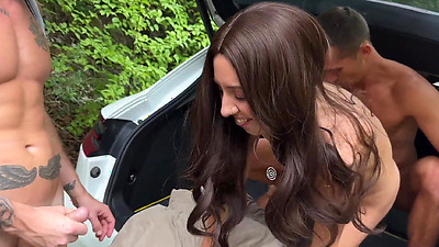 Cumshot all over her face and mouth after double penetration