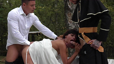 Whore bride fucked at the wedding and got two dicks in her pussy at once (Part 1)