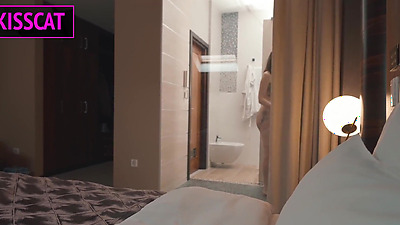 Birthday Gift for Cuck Husband: Hot Wifey Fucks Handyman in Hotel in Front Hubby Holds Hand and Hair