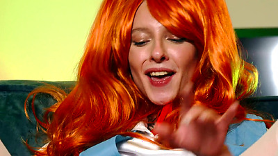 Naughty redhead chick Stella Bliss is showing off her sexy wet pussy.