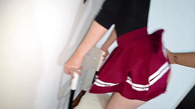 Sexy red skirt Laura is found masturbating and receives a spanking! she is penetrated against the wall