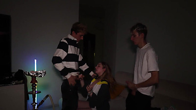 Part 1: A young chick gets fucked hard at a party by guys with big dicks.