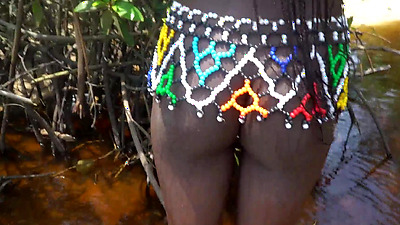 Skinny zulu cutie with perfect tits getting fucked while bathing in the river