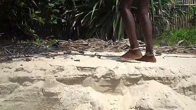 Skinny zulu cutie with perfect tits getting fucked while bathing in the river