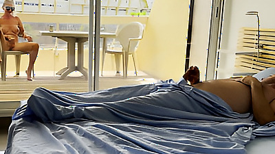 Naked wife was already watching nudists on street when husband woke in the morning