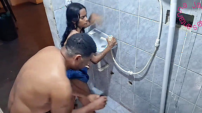 Giving her butt in the bathroom while her friend is next to her waiting for everything to end