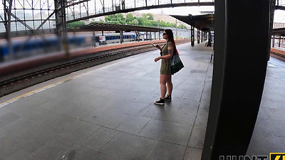 HUNT4K. Blonde chick sucked a shaft in the TRAIN STATION WC!