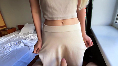 18 y.o. sexy step sister helps step bro cum quickly in her panties before college