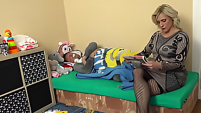 Blonde Cougar loves to play with little guy