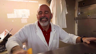 Horny Brunette Sucks And Fucks At Work