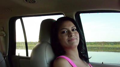 Hitchhiking chick sucking big fat POV penis