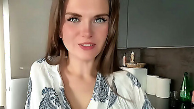 Busty Step Mother Seduces Step Son by her yummy shaft at the kitchen, shows him milky tits and masturbating