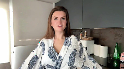 Busty Step Mother Seduces Step Son by her yummy shaft at the kitchen, shows him milky tits and masturbating