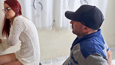 Maintenance worker gets an erection and fucks housewife!