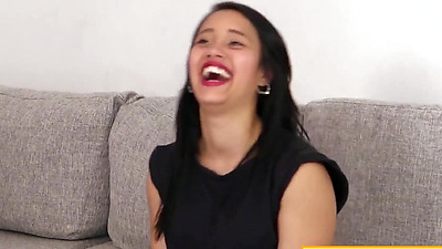 Sexy Latin chick Lia Ponce swallowed big shaft and enjoyed rough arse fucking with huge penis white dude