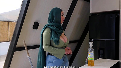 Busty Muslim Maid in Hijab Gets Hard Fucked by Her Two Peruvian Bosses