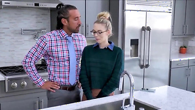 FamilyStrike - Cute Tiny Blonde Teen Stepdaughter Lets Jealous Big Shaft Stepdad Family Sex Her In The Kitchen - Lily Larimar, Johnny Castle