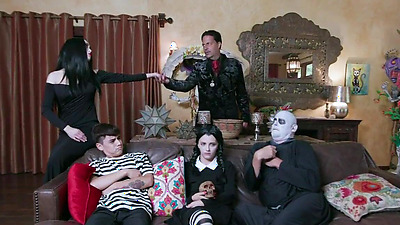 Gomez Addams doesnt like that the rest of the Addams fam are secretly fooling around.To the bedroom where Morticia strips and Wednesday sucking Gomez and Pugsley.Soon they all fuck each other
