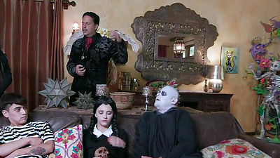 Gomez Addams doesnt like that the rest of the Addams fam are secretly fooling around.To the bedroom where Morticia strips and Wednesday sucking Gomez and Pugsley.Soon they all fuck each other