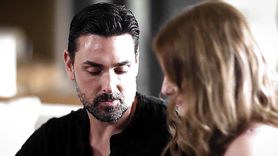 Stepdad seduces his stepdaughter to give him her virginity and they kiss.He fingers the big hooters blondes pussy and she gives him a bj.Then gets fucked