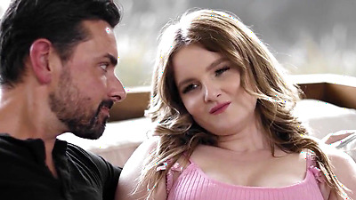 Stepdad seduces his stepdaughter to give him her virginity and they kiss.He fingers the big hooters blondes pussy and she gives him a bj.Then gets fucked