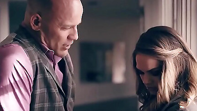 Stepdad finds out his stepdaughter is a stripper and makes her give him a lap dance.The small tits brunette sucks his big penis and then gets banged