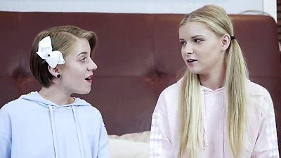 Stepsisters film a video masturbating with a toy when stepdad catches them.They give him a bj and the petite teen stepdaughter is fucked as shes toyed