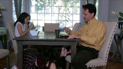 Crazy stepFather drills stepDaughter and her shocked bestie