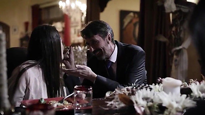 New latina stepdaughter is welcomed to the family by having sex.The big juggs girl sucks her stepdad penis and is fucked as she licks her stepsis pussy