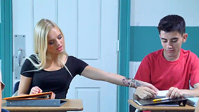 Busty MILF teacher gets with teen couple in her classroom