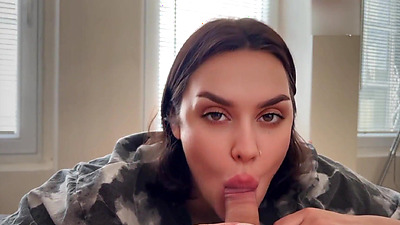 A brunette with a big booty gets up doggy style and passionately sucks penis