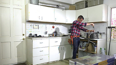 Busty Wife is Unable to Pay-off the Handyman but She's Eager to be Fucked as Compensation