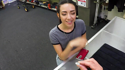 Chick seduced in pawn shop and fucked by owner