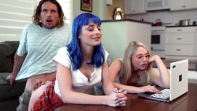 Young stepsister and her sexy curvy friend really had a crush on stepbro