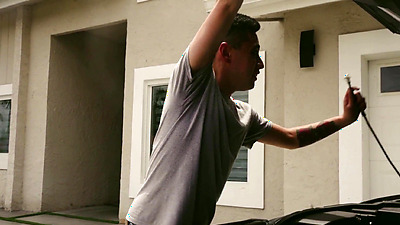 Big juggs curvy MILF step mother is impressed by the size of masturbating step sons boner