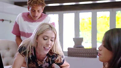 Stepbro bangs stepsis while she is studying with her bf