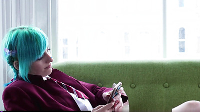 Blue-Haired Teen in School Uniform Pleasures Herself with Toys