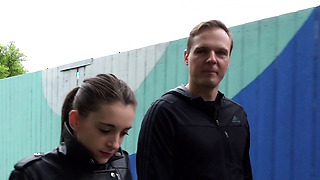 GERMAN SCOUT - SKINNY TEEN CHEAT BOYFRIEND FOR CASH IN REAL PUBLIC CASTING WITH BUTT FUCK
