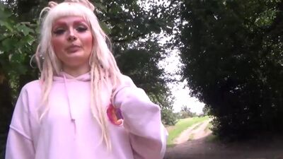 Sexy blonde exhibitionist milf Yuttes public striptease and outdoor