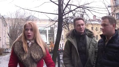 Wicked blonde girl enjoys two dicks at the same time