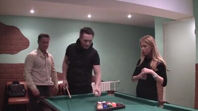 Wicked blonde girl enjoys two dicks at the same time