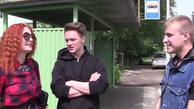 Stunning redhead girl picked up at a bus stop