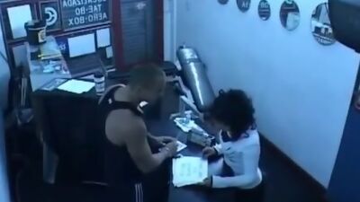 Security cam in the office corridor filming fuck session!