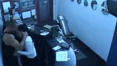 Security cam in the office corridor filming fuck session!