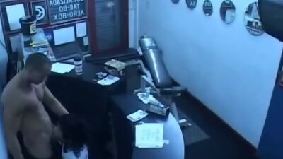 Security cam in the office corridor filming fuck session!