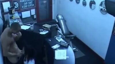 Security cam in the office corridor filming fuck session!