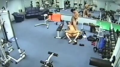 Security cam in the gym filming threesome fuck!