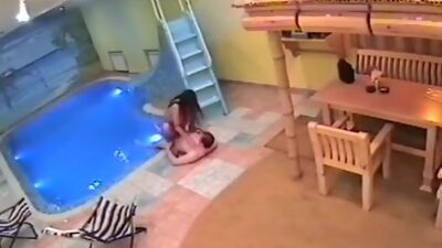 Steamy fuck in the sauna filmed by security cam!